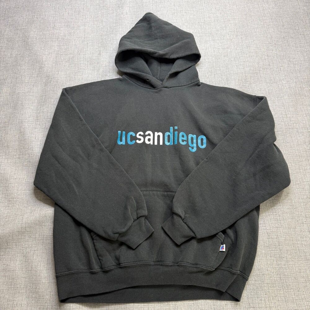 Vintage Russell Athletic Hoodie Men's XL Black UC San Diego Spellout 90s